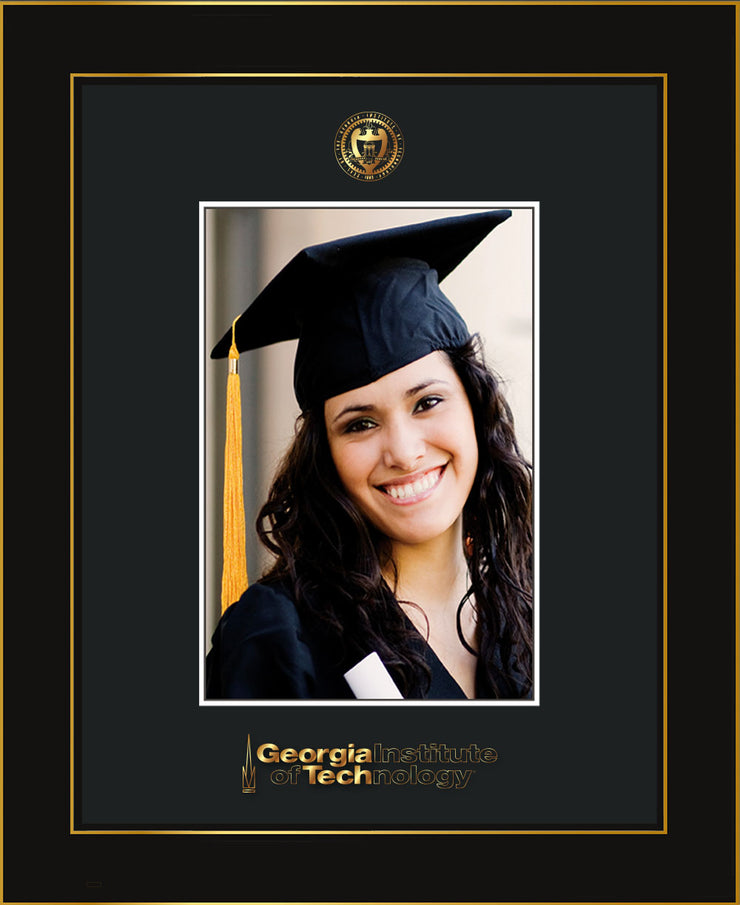 Image of Georgia Tech 5 x 7 Photo Frame - Honors Black Satin - w/Official Embossing of GT Seal & Wordmark - Single Black mat